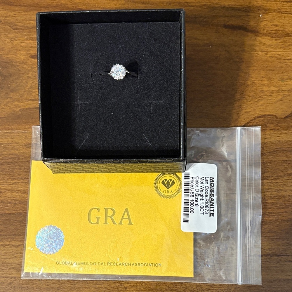 1 ct. Moissanite Silver Tone Women's Ring Size 6